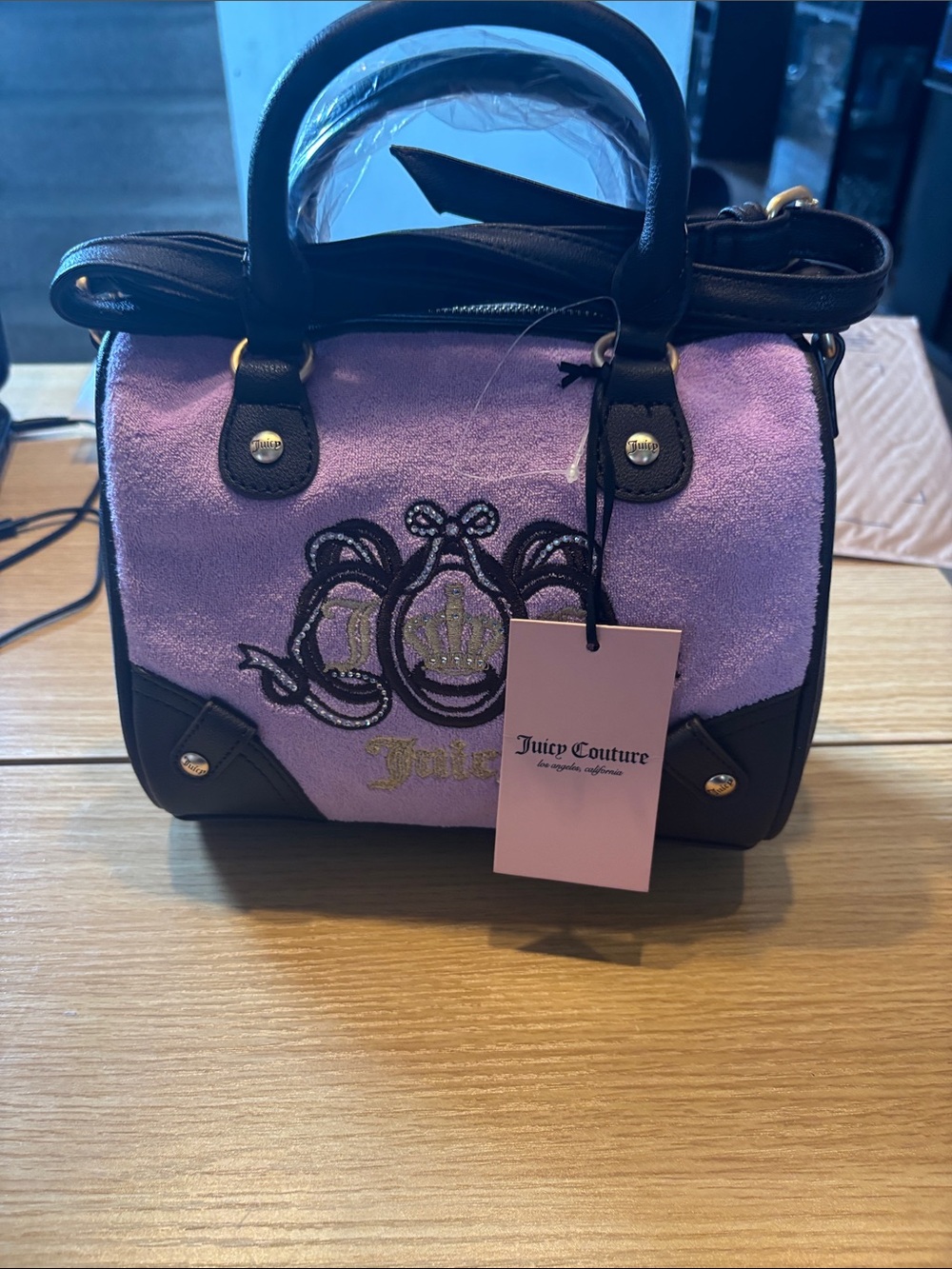 Juicy Couture Purple Lavender Logo Satchel with Black Trim